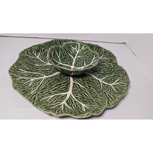 Vintage Green Cabbage Leaf Leaves Oval Dip Platter And Bowl Spring Ruffled